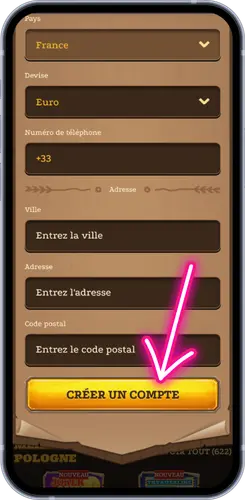 Finalisation de l'inscription – saisie de l'adresse et création du compte