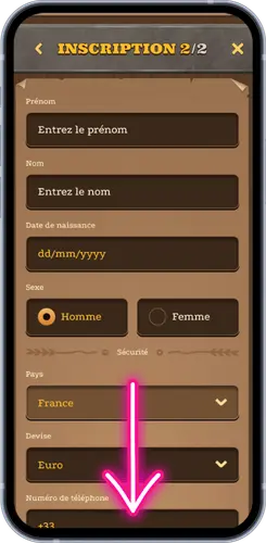 Deuxième étape d'inscription – formulaire avec prénom, nom et date de naissance