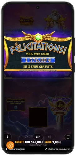 Gain final de 1 576 euros après 15 tours gratuits dans Gates of Olympus Super Scatter
