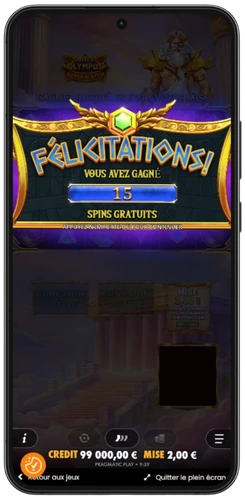 Déclenchement de 15 tours gratuits dans Gates of Olympus Super Scatter